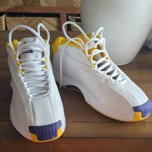 Adidas Kobe White and Purple Sneakers with Yellow Accents